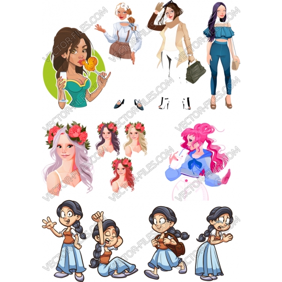 Cartoon girl bundle SVG clipart